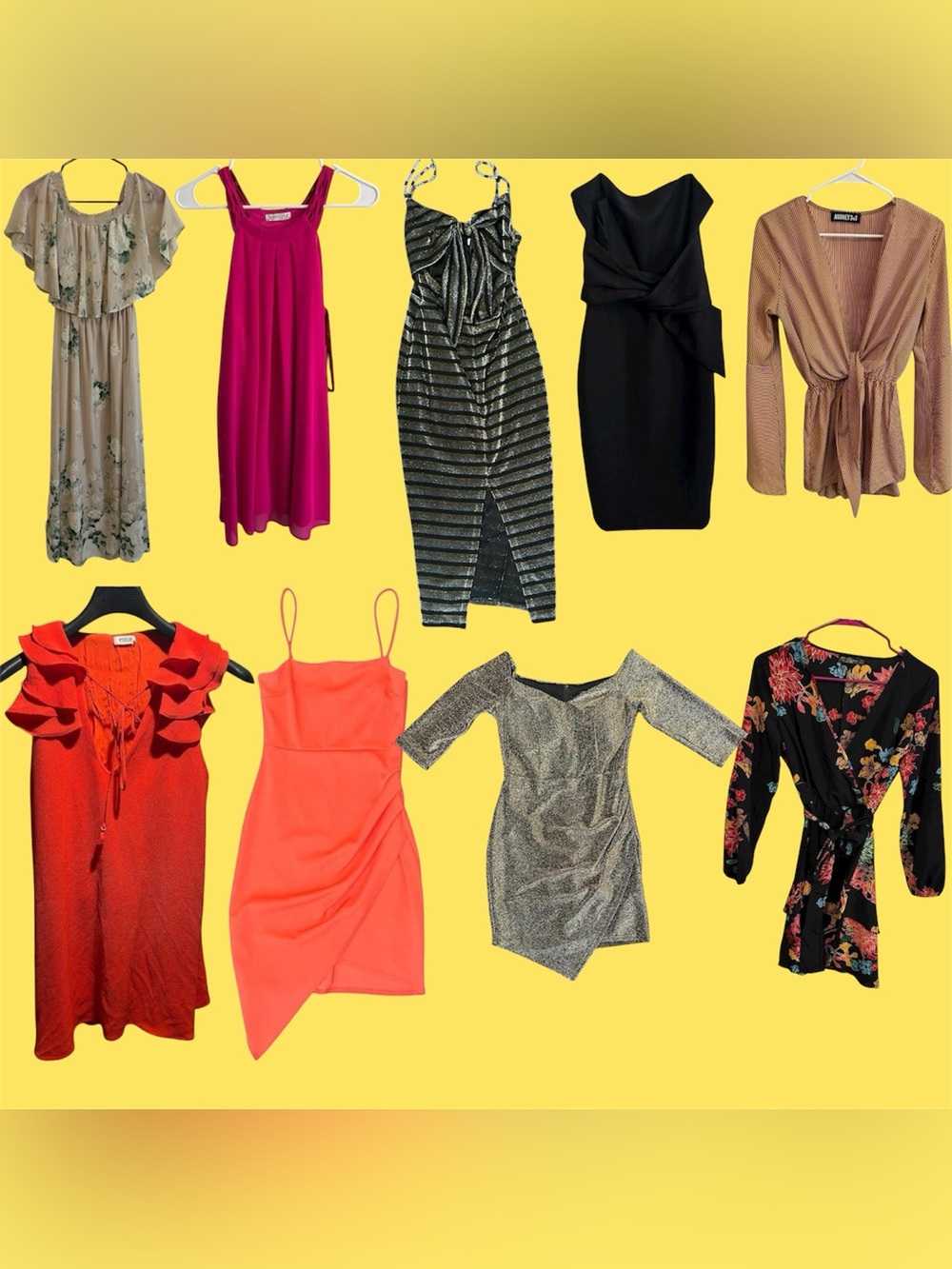 Lot of 8 Women’s Dresses & 1 Romper — Variety of Styles Sizes Small & Medium